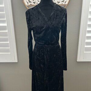 & Other Stories Dress Crushed Velvet Wrap SZ10 Long Sleeve Black Whimsygoth